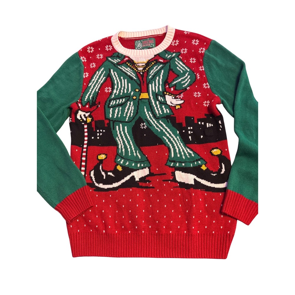 Ugly Christmas Sweater Women's M Red Green Elf Full Body Holiday Novelty